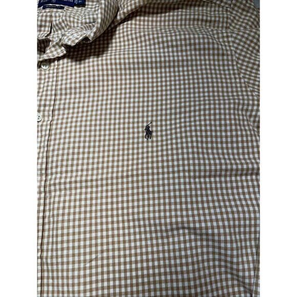 Polo Ralph Lauren L/S Button Down Shirt Men Big 4XB Tan Cream Plaid Flesh Pony - Picture 3 of 10